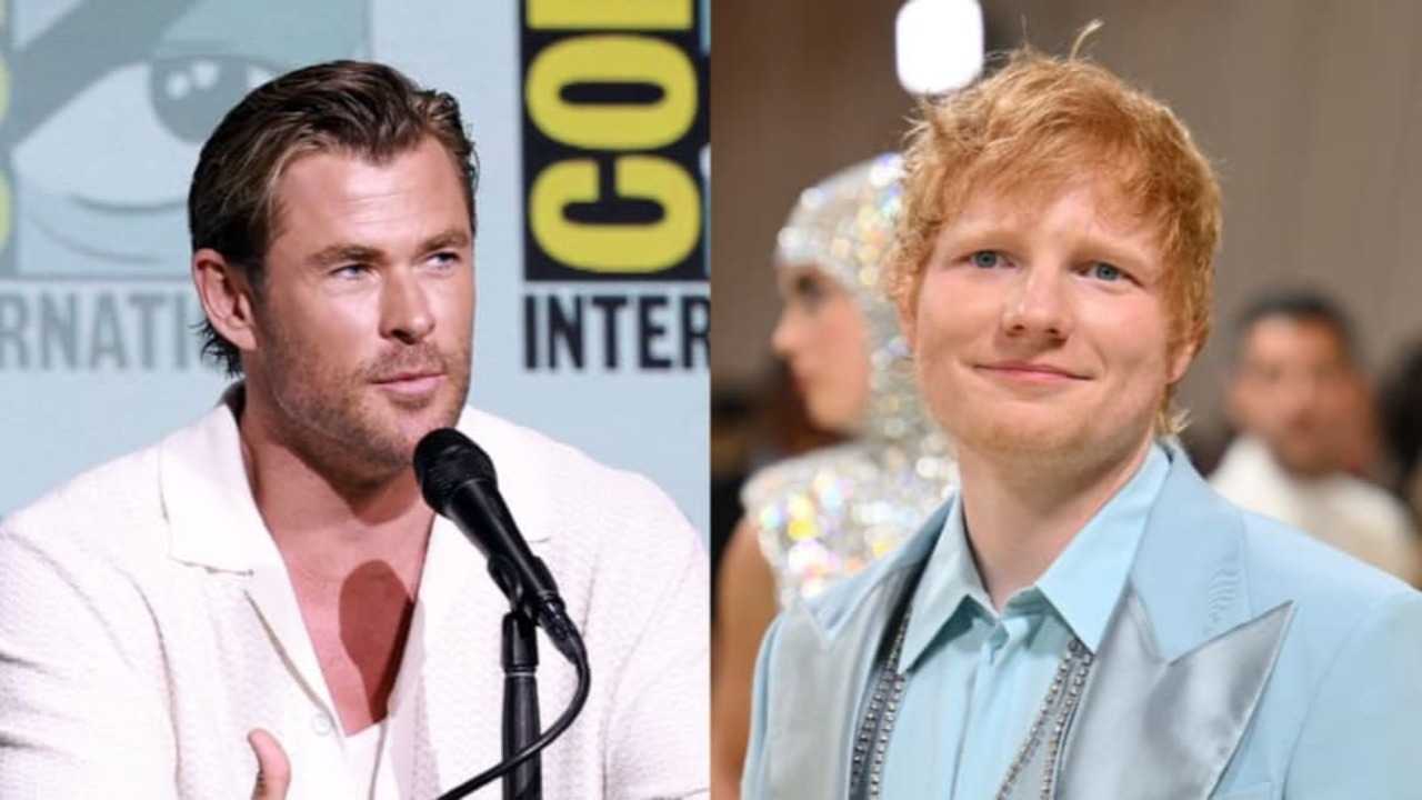 Chris Hemsworth on drums at Ed Sheeran's concert in Romania